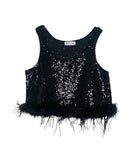 Sequins Plumes Top Black